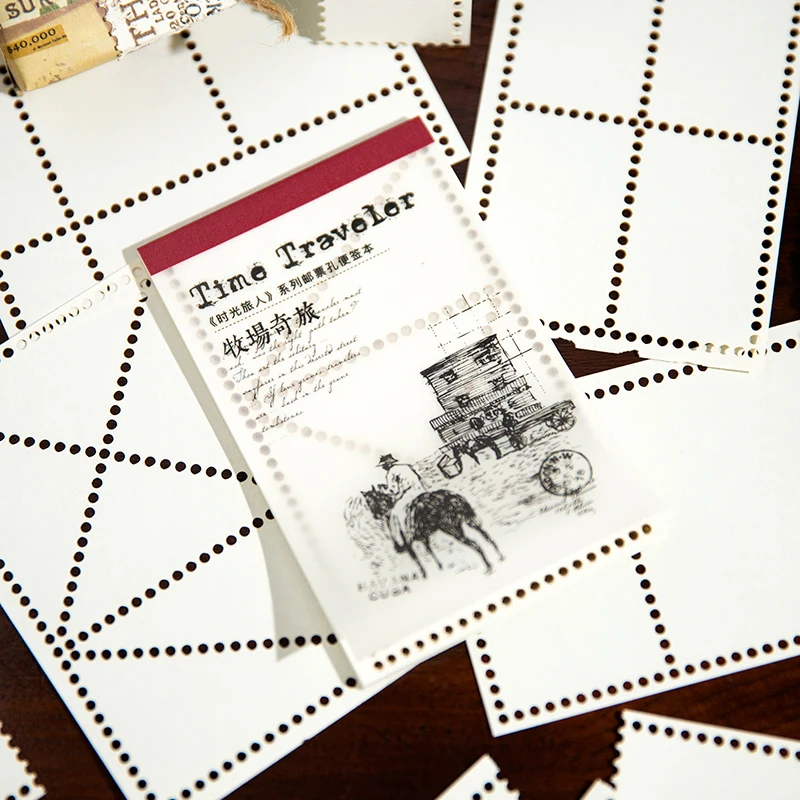 50 sheets Stamp hole special paper note book vintage European style paintings hand books materials messages 4 types