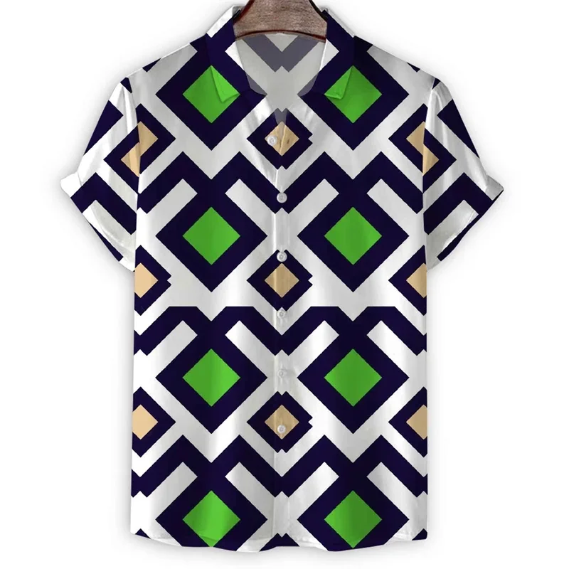 Retro Mexico Aztec 3D Print Hawaiian Shirts Men Colorful Ethnic Totem Graphic Lapel Button Shirt Street Short Sleeves Blouse