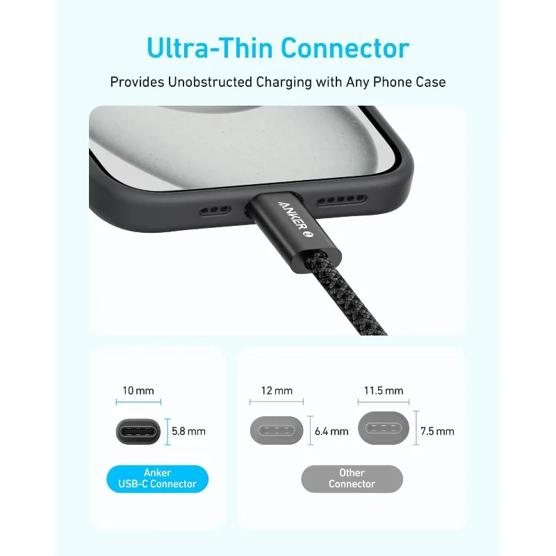 ANKER Zolo 240W 직조형 먼지 방지 USB-C 충전 케이블 애플 아이폰 시리즈 맥북 화웨이 안드로이드 호환