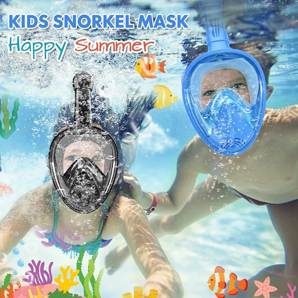 Kids Snorkel Mask Full Face, Snorkeling Gear for Kids 2-14 ， 180 Degree Panoramic View Snorkeling Set Anti-Fog Anti-Leak