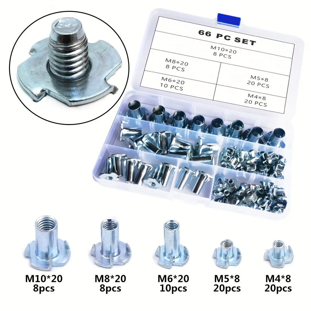 75 PCS Insert Nuts with 4 Impact Points Thread Insert Nuts, Four Point Insert Nuts for Climbing Brackets and Cabinet Woodworking