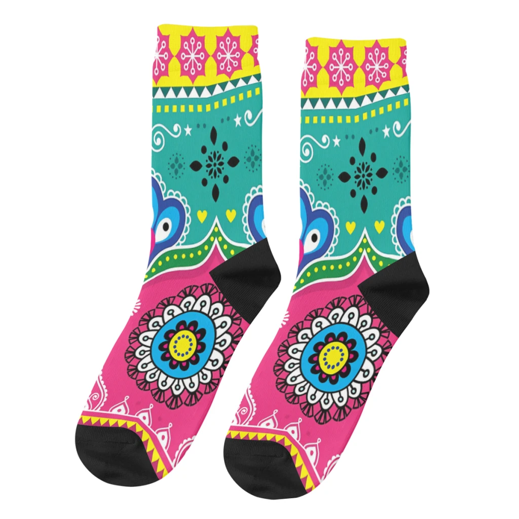 

Colorful and Repeating Diwali Traditional Truck Art Inspired Background Socks For Men Travel 3D Print Boy Girls Mid-calf Sock