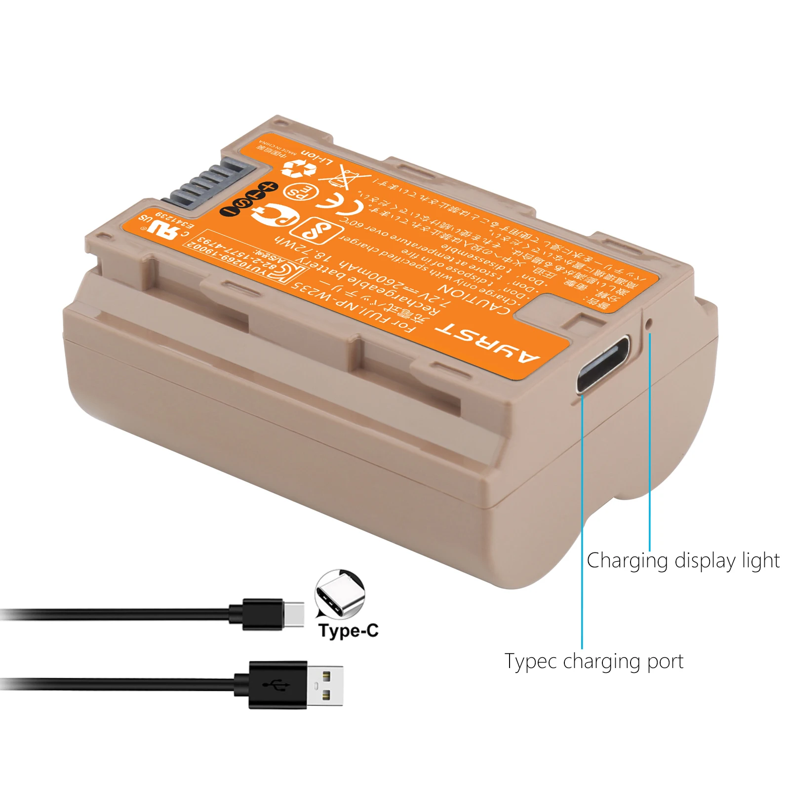 Batteria 2600Mah Np-W235 Np W235 Con Porta Di Tipo C Per Batteria Fujifilm Np-W235, Adatta Per Fujifilm X-T4, Gfx 100S, Gfx 50S Ii