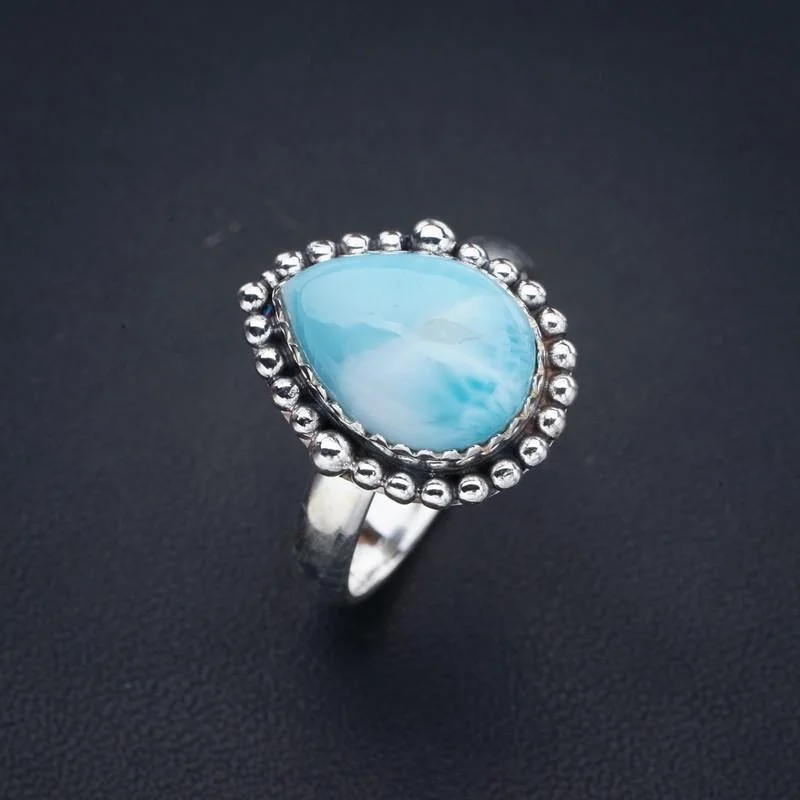 

StarGems Natural Larimar Handmade 925 Sterling Silver Ring 9 F1532