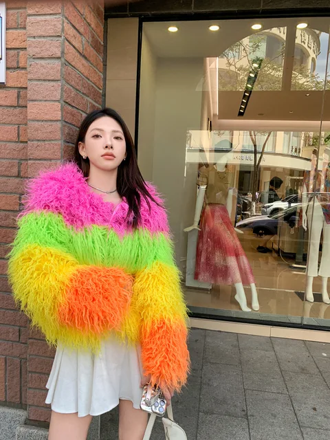 Colourful Block Faux Fur Jacket 9