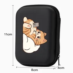 Adorable Cartoon Cat Phone Pattern Portable Storage Case with Zipper Closure for Earphone and Cable Organization (A)