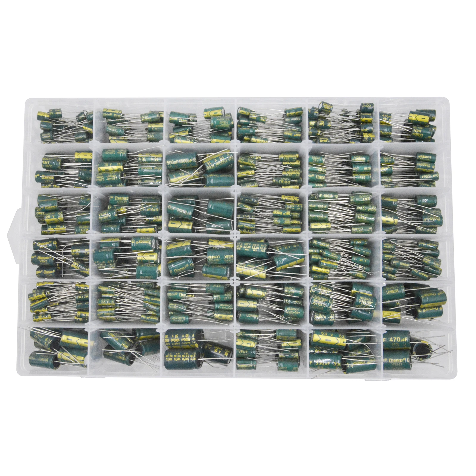 925Pcs 36Values Aluminum Electrolytic Capacitor Assortment Kit Low ESR 1uF 4.7uF 10uF 22uF 47uF 100uF 220uF 330uF 470uF 10V-63V electrolytic capacitor aluminum electrolytic capacitor