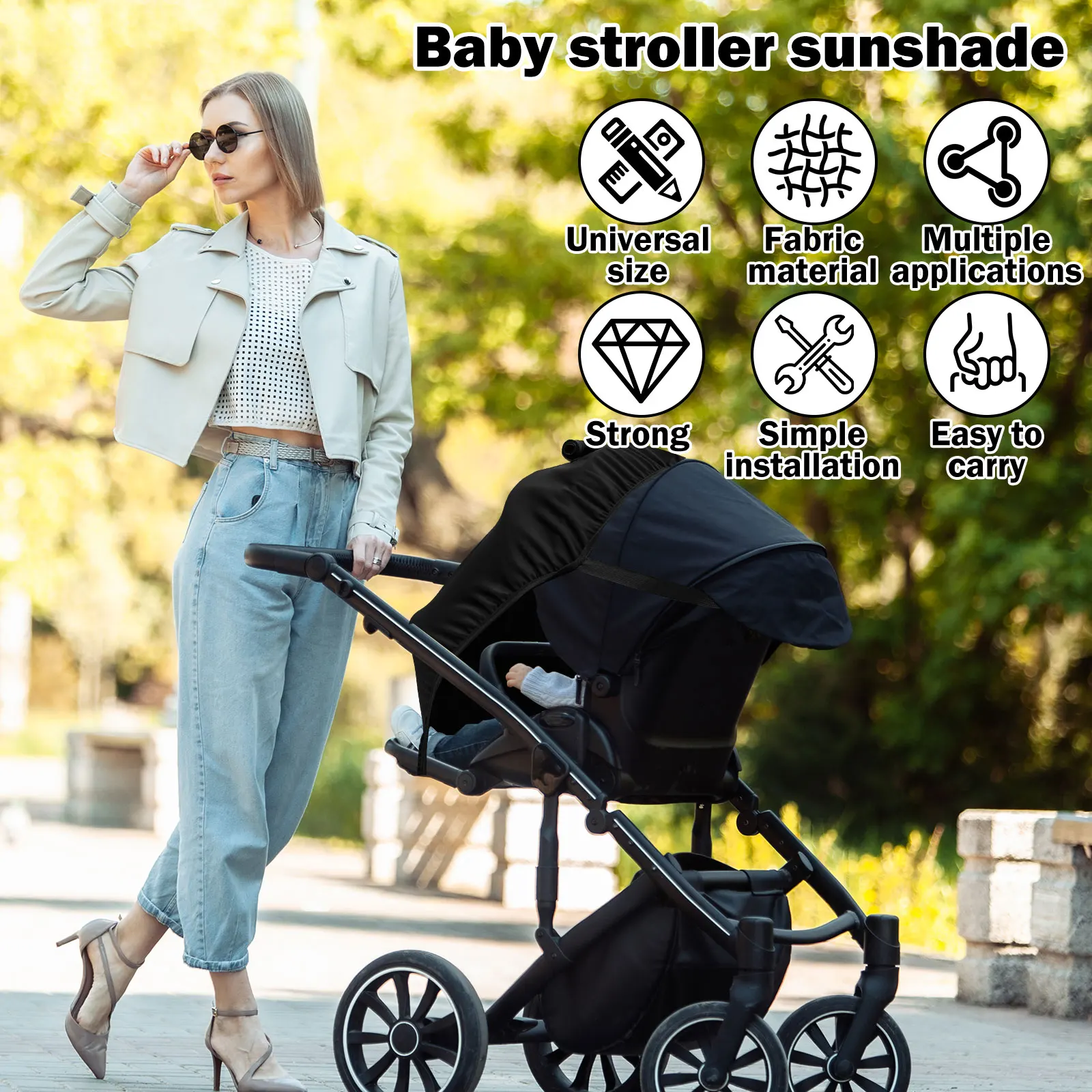 Stroller Sun Shade Universal Baby Stroller Accessories Breathable Sun Protection Pushchair Canopy Lightweight Pram Parasol Black