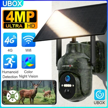 Ubox 4G SIM Outdoor Wildlife Camera 4MP Solar Hunting Trail Camera WiFi Security Camera Auto Tracking Night Vision PIR Detection 1
