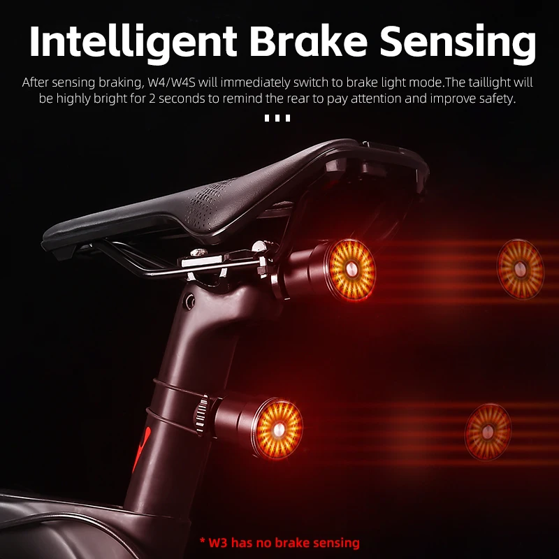 WEST BIKING AUTO Bicycle Rear Light Brake Sensor Crystal Taillights IP65 Waterproof Flash Light Type-C Charging Dual Bracket