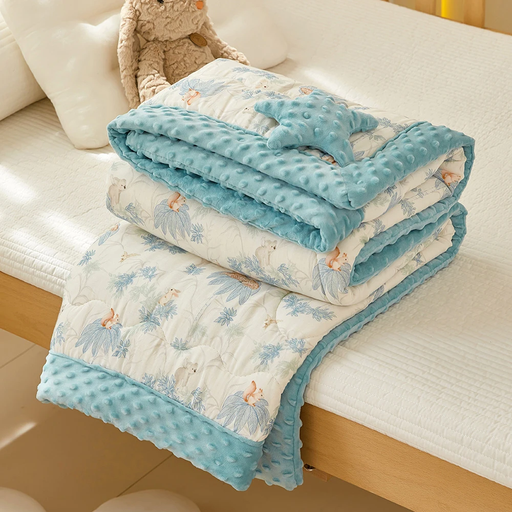Cotton Blanket Baby Blanket 110x140cm Thick Baby Quilt Soft Cotton Dot Minky Blanket Children Sleeping Quilt