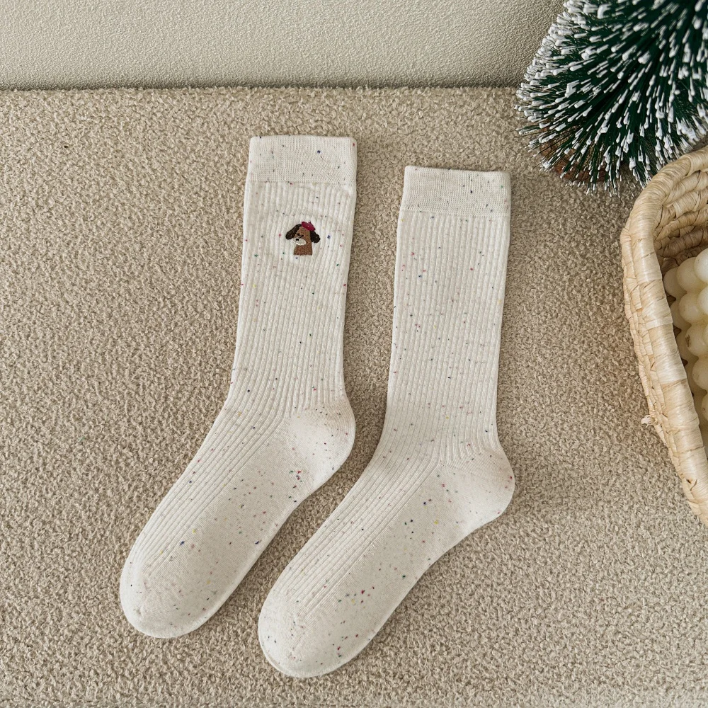 Niedliche Cartoon-Tier-Socken mit Polka Dots und Schneemann-Stickerei, Trendige Damen-Plüschsocken, Weihnachtsgeschenk – Detail 30
