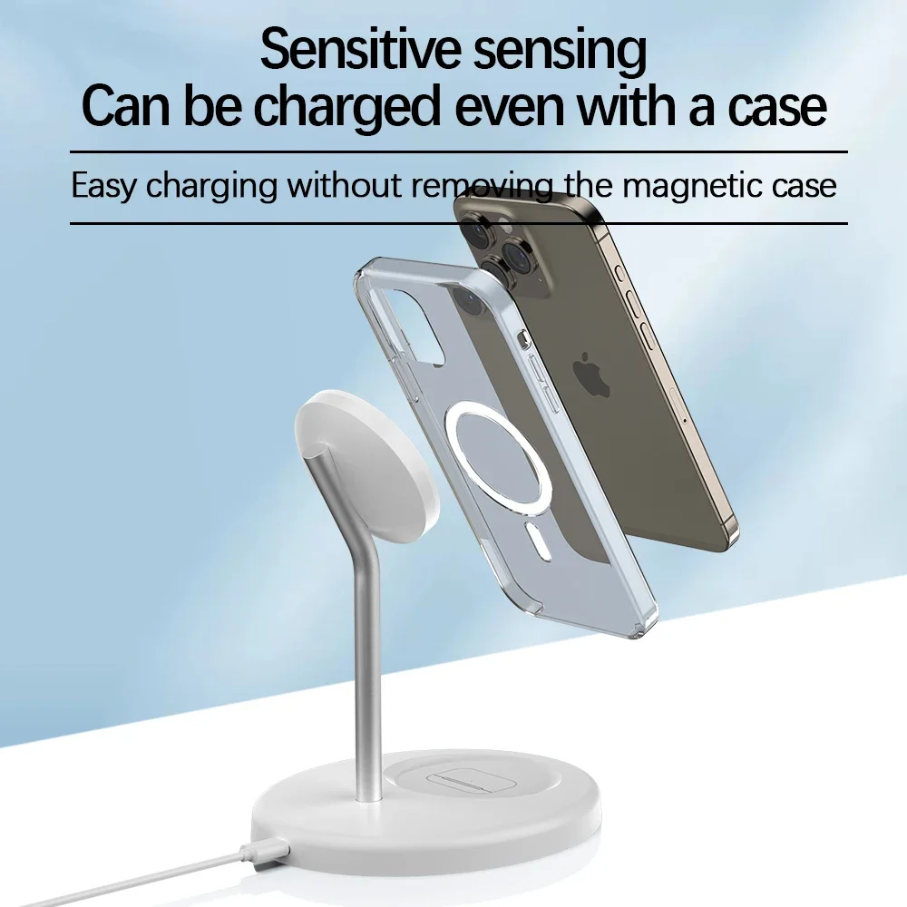 30W 2 in 1 Magnetic Wireless Charger Stand For iPhone 15 14 13 12 11 Pro Max AirPods Pro Fast Phone Charging Station Dock Holder