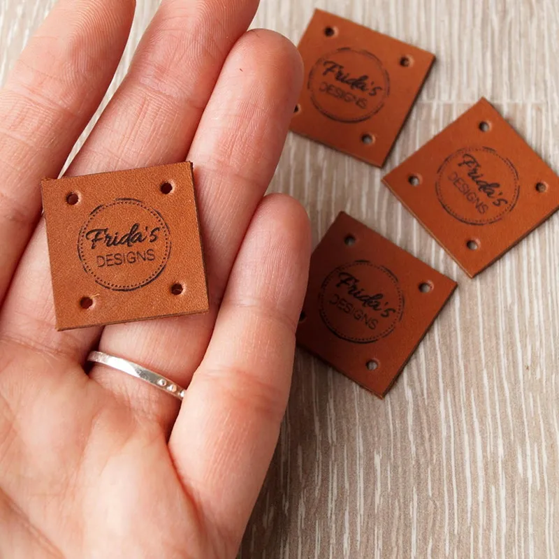

30pcs Personalized sewing labels with logo brand Handmade leather tags for knitting clothes Custom Square label for craft items