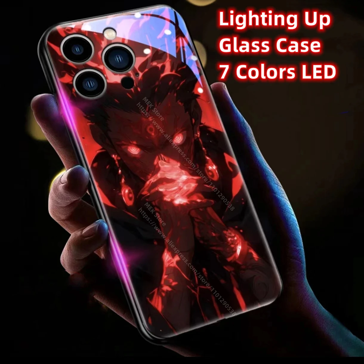 New Anime Jujutsu Role Smart LED Light Glow Tempered Glass Phone Case For Samsung S24 S23 S22 S21 S20 FE Note 20 Plus Ultra A54