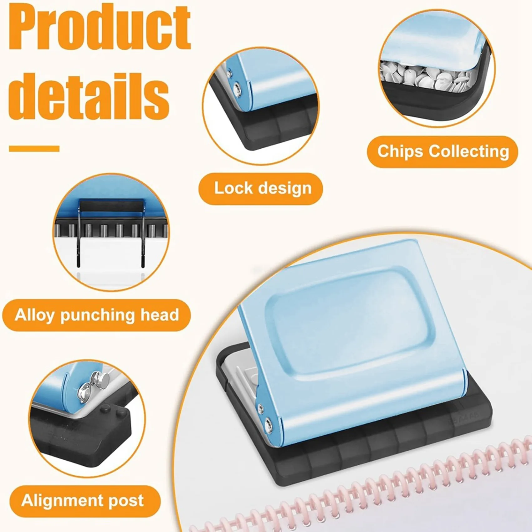 플래너용 10홀 펀치 바인딩 기계, 10개의 멀티 컬러 바인더 링 포함, A4에 30개의 구멍, A5에 20개의 구멍