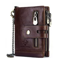 KAVIS RFID Genuine Cowhide Leather Wallet With Coin Pocket For Men Money Card Holder Purse Short Casual Zipper Bifold 1