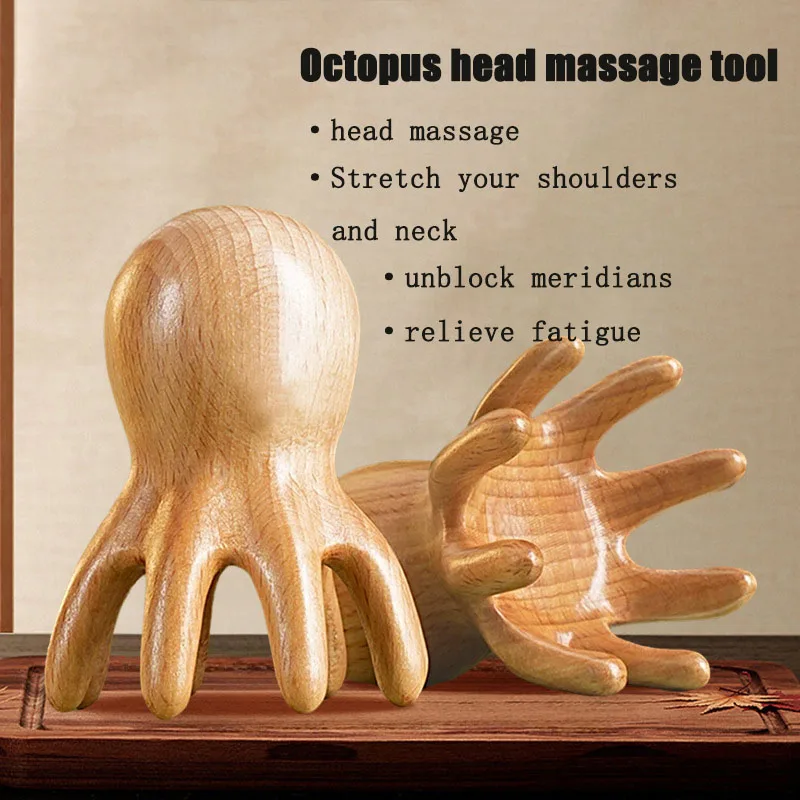 Beechwood Octopus Massage Comb for Full Body Relaxation and Fatigue Relief