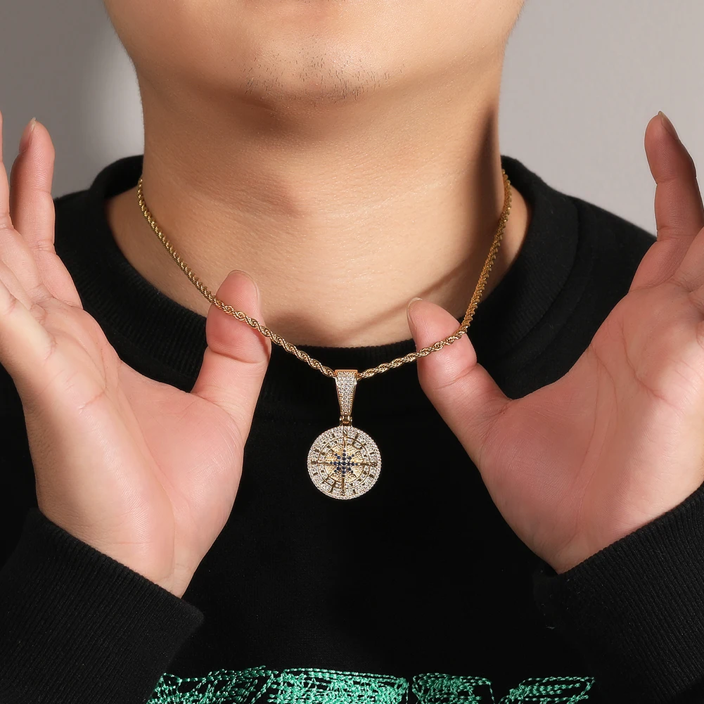 THE BLING KING Compass Pendant Iced Out 5A Cubic Zirconia Pendant Chain HipHop Fashion Jewelry Gift For Men Women