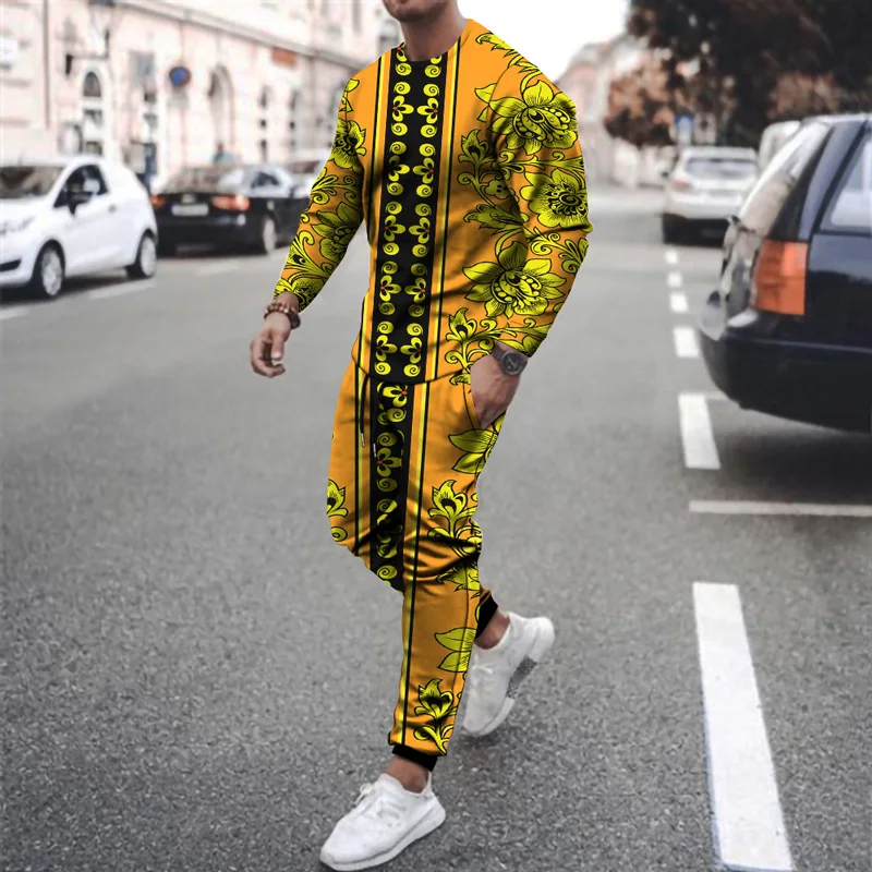 Men Autumn Tracksuit Long Sleeve T Shirt+Sweatpants Suit Streetwear Vintage Sweatshirt Oversized 2023 Men Clothing 2 Piece Sets