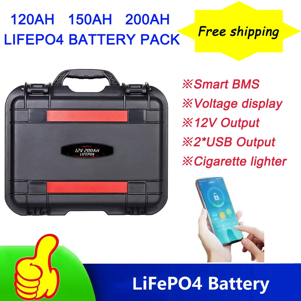 12v 120ah 150ah 200ah Bms Lifepo4 Battery Pack Waterproof Llithium Ion Output For Rv Marine