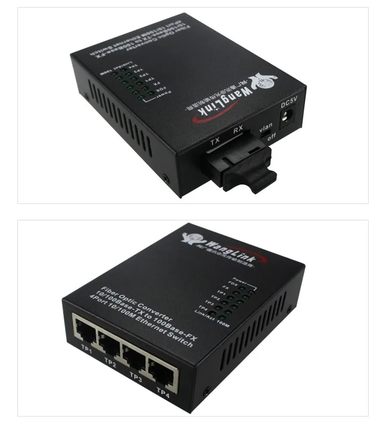 1*SC Fiber 4*RJ45 10/100Mbps 20KM Fiber Media Converter Single Mode Fiber Optical Equipment tv broadcast equipment balanced digital xlr audio to optical fiber converter