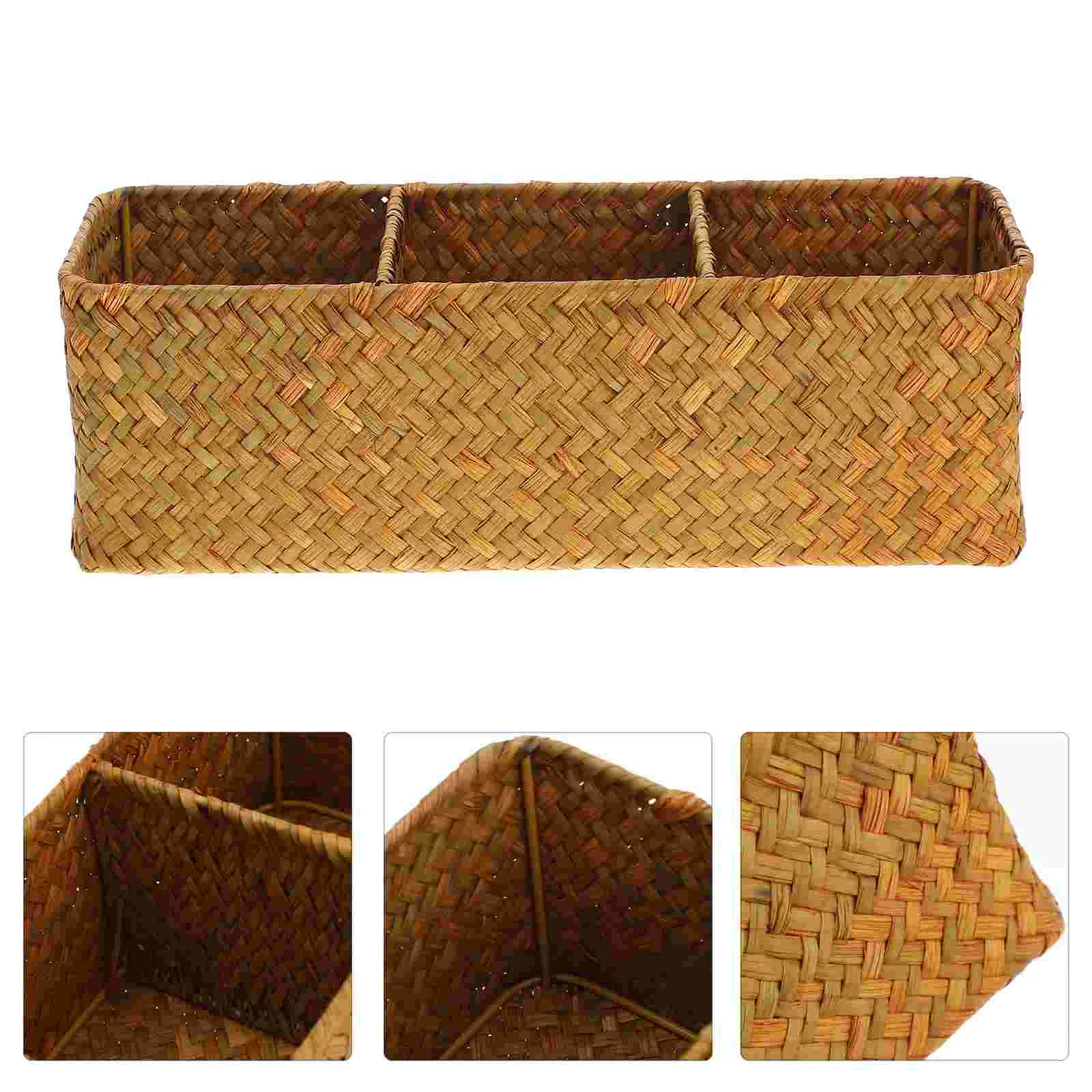 

Compartments Home Storage Basket Box Handmade Seagrass Woven Storage Box Sea Grass Woven Sundries Storage Container