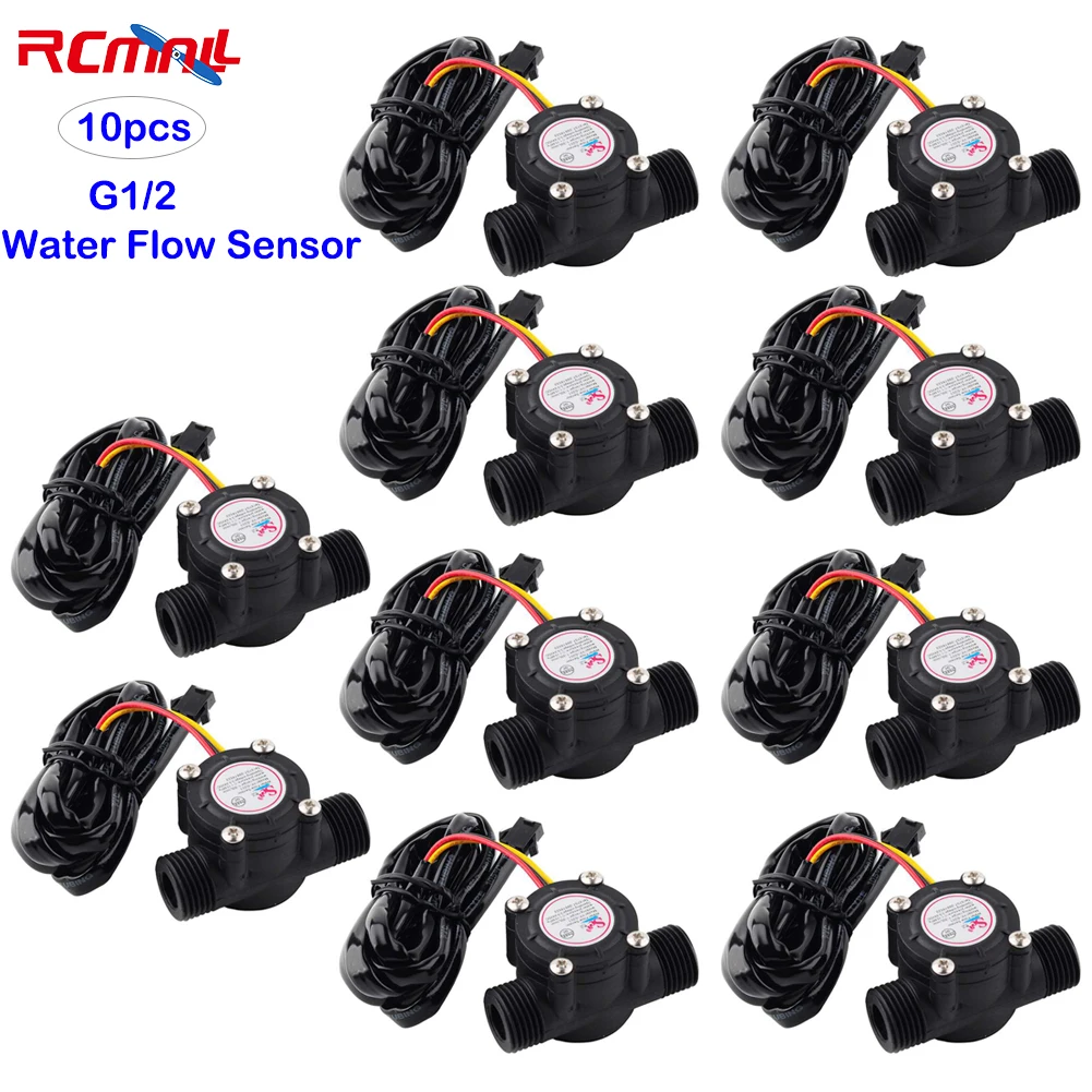 RCmall 10PCS YF-S201 G1/2 Water Flow Sensor Flowmeter Hall Module Water Control 1-30L/min 1 30l min water flow sensor flowmeter hall flow sensor water control 1 75mpa for water heaters water vending machines diy