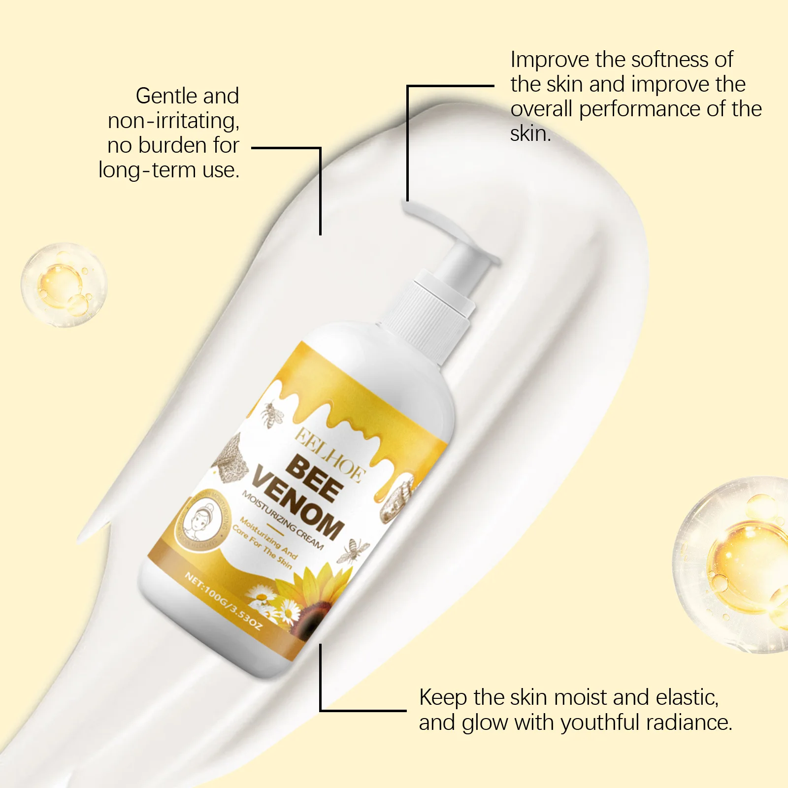 EELHOE Bee Venom Smooth Body Cream Deeply Nourishing Brightening Skin Care Products Vitamin E Woman Body Cream Moisturizer 100g 6