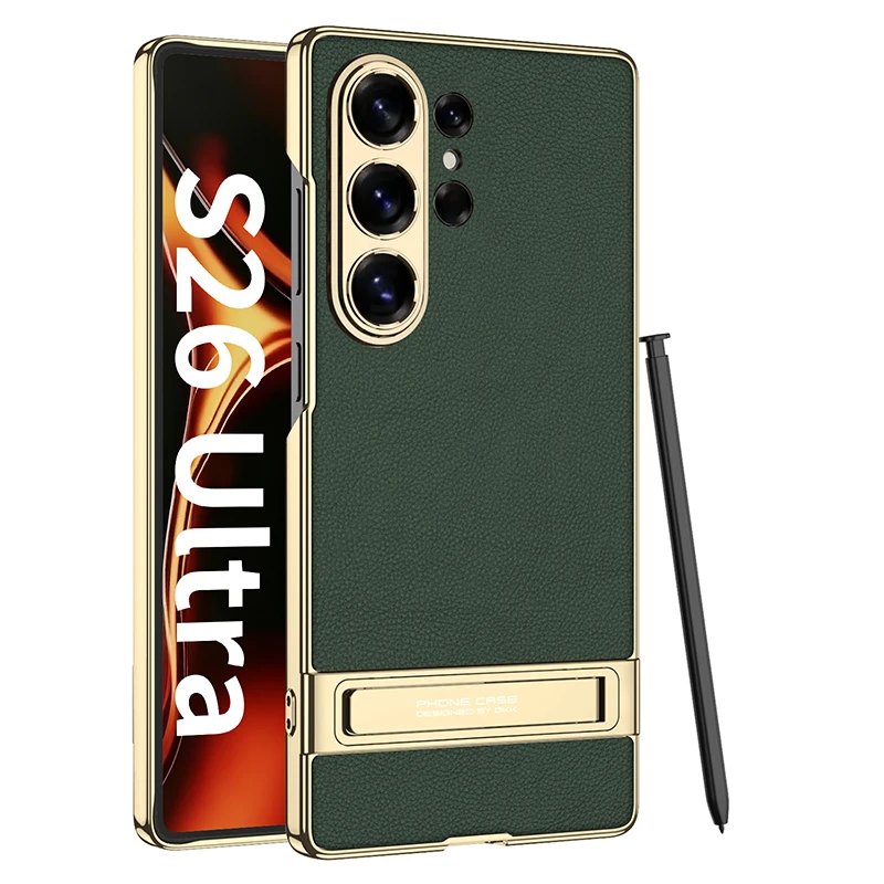 Luxury Electroplated Leather Ultra-Thin Phone Case with Stand and Pen Holder