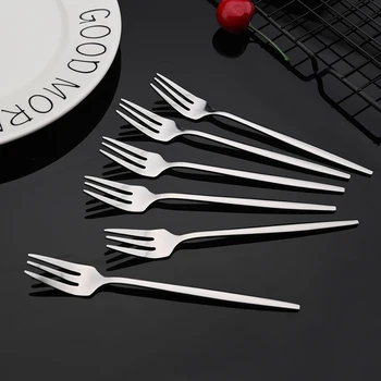 6 pezzi argento torta di frutta set di stoviglie specchio in acciaio inossidabile set forchetta da tè snack forchetta piccola insalata posate utensili da cucina 1