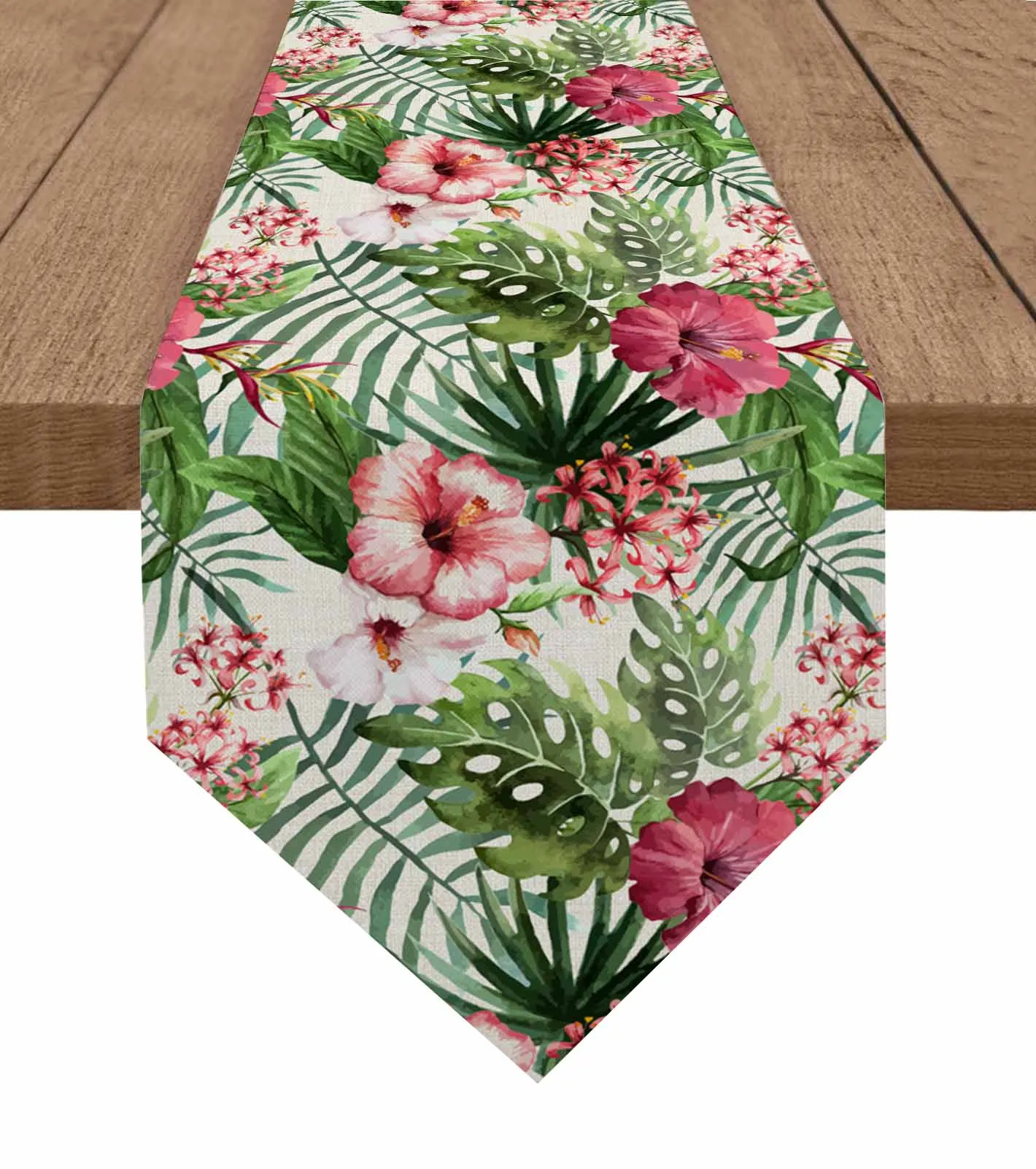 

Тропические растения, цветы, летняя настольная дорожка, Свадебная вечеринка, Женский праздничный кухонный стол, декоративная настольная дорожка