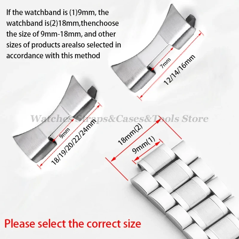 Curved End Link Stainless Steel Strap Adapter - Universal Watch Accessories (2pcs)