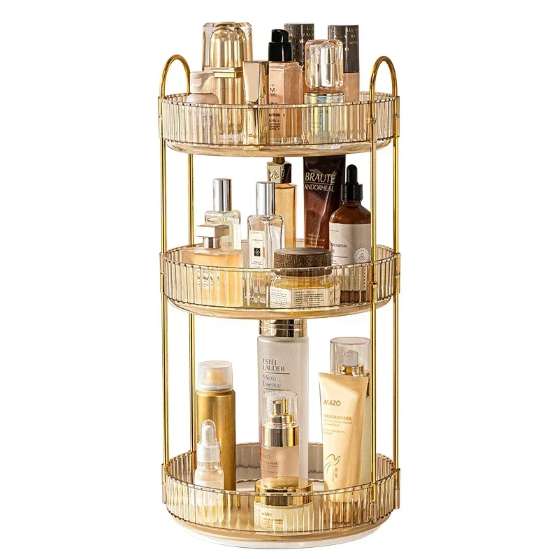 Rotating Makeup Organizer for Vanity 3 Tier Skincare Organizers Large Storage Bathroom Countertop Clear Cosmetic Holder Dresser makeup organizer