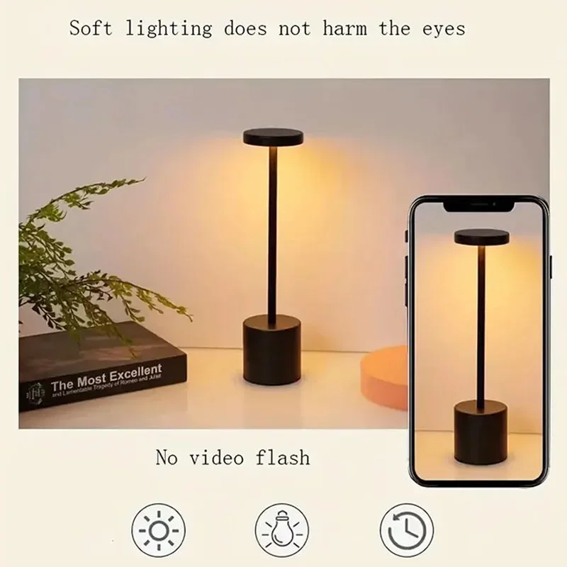 LED Light Touch Metal Table Lamp USB Rechargeable Three Colors Dimmable Desk Bedroom Night Light For Bar Room Decoration