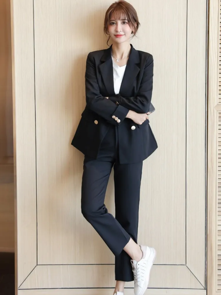 

Spring New Office Lady Formal Business 2 Piece Set Women Elegant Vintage Solid Blazer Pantsuits Workwear Female Casual Clothing