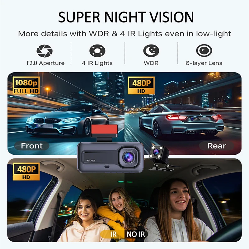 2/3Lens Dash Cam for Cars 1080P Car Dvr WiFi APP Camera for Vehicle Recorder Video Front and Rear Camera Night Vision Dashcam