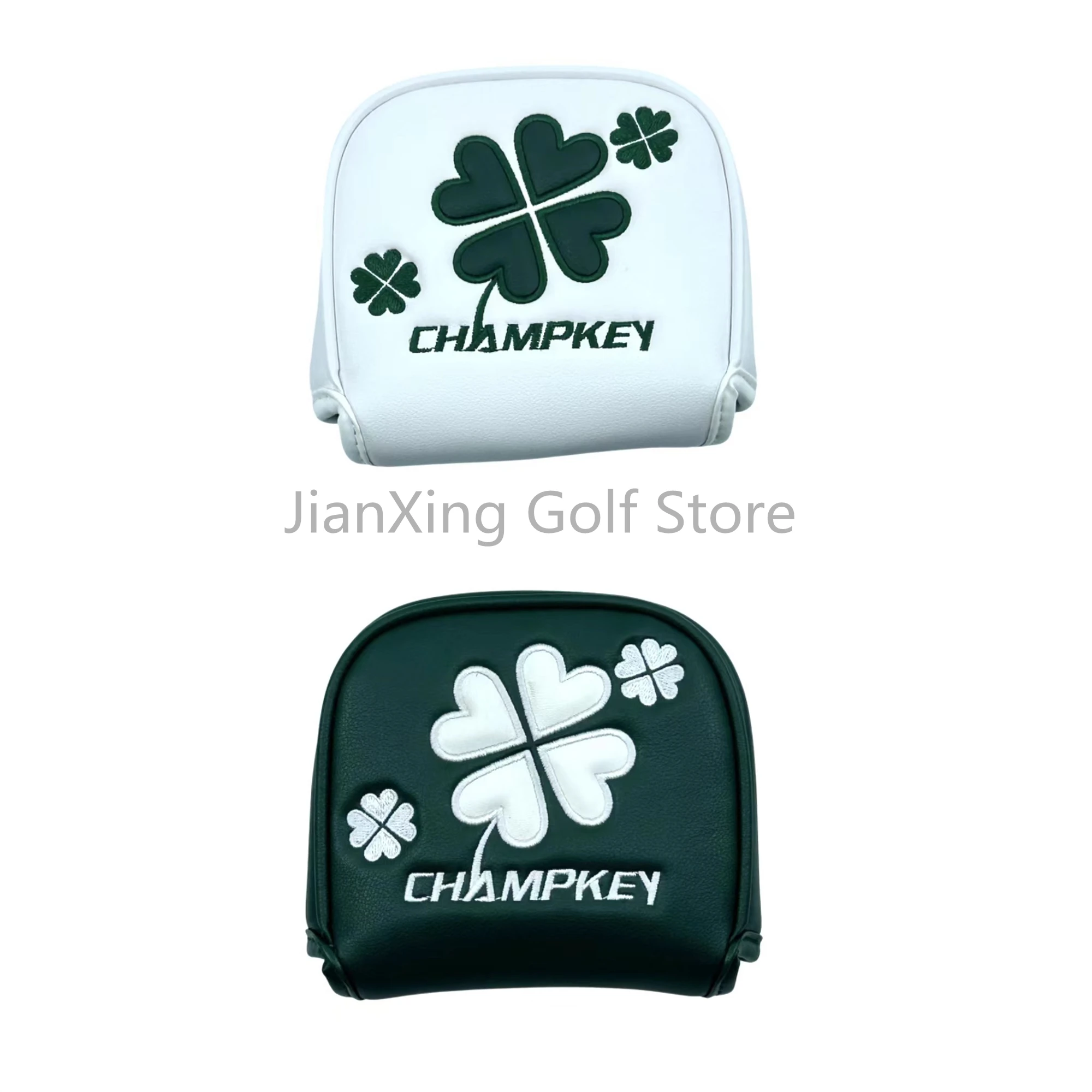 lucky Clover Pattern Golf Putter Cover PU Leather Large Mallet Golf Head Cover Magnetic Closure Golf Head cover
