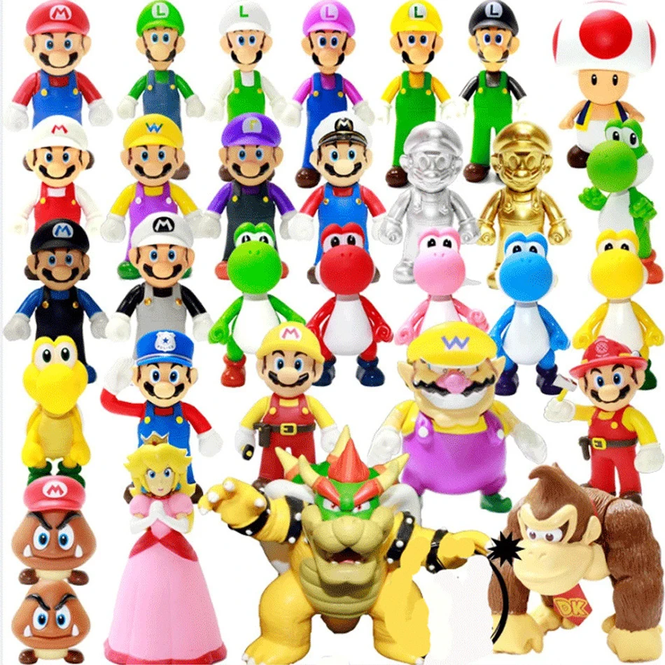 Juego Super Mario Bros Dibujos Animados Muñecas Modelo Figuras de Anime Luigi Yoshi Mario Modelo Coleccionable Creativo Juguetes para niños Regalo de Cumpleaños