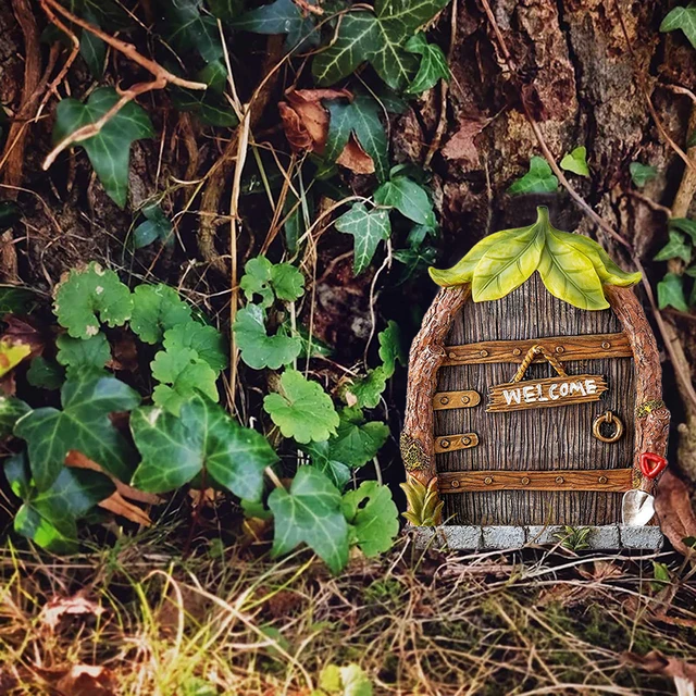 Miniatűr Mini Faajtó Tündér Gnome Ajtó Mikroszkópos Szobor Otthoni Udvar Művészeti Fa Szabadtéri Kert Dekoráció - Image 4
