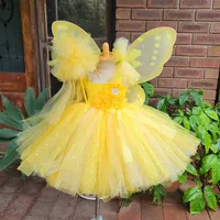 Robe Tutu à paillettes violettes pour filles, tenue Tutu féerique de fleurs avec aile de papillon et nœud de cheveux, Costumes de fête Cosplay pour enfants 6