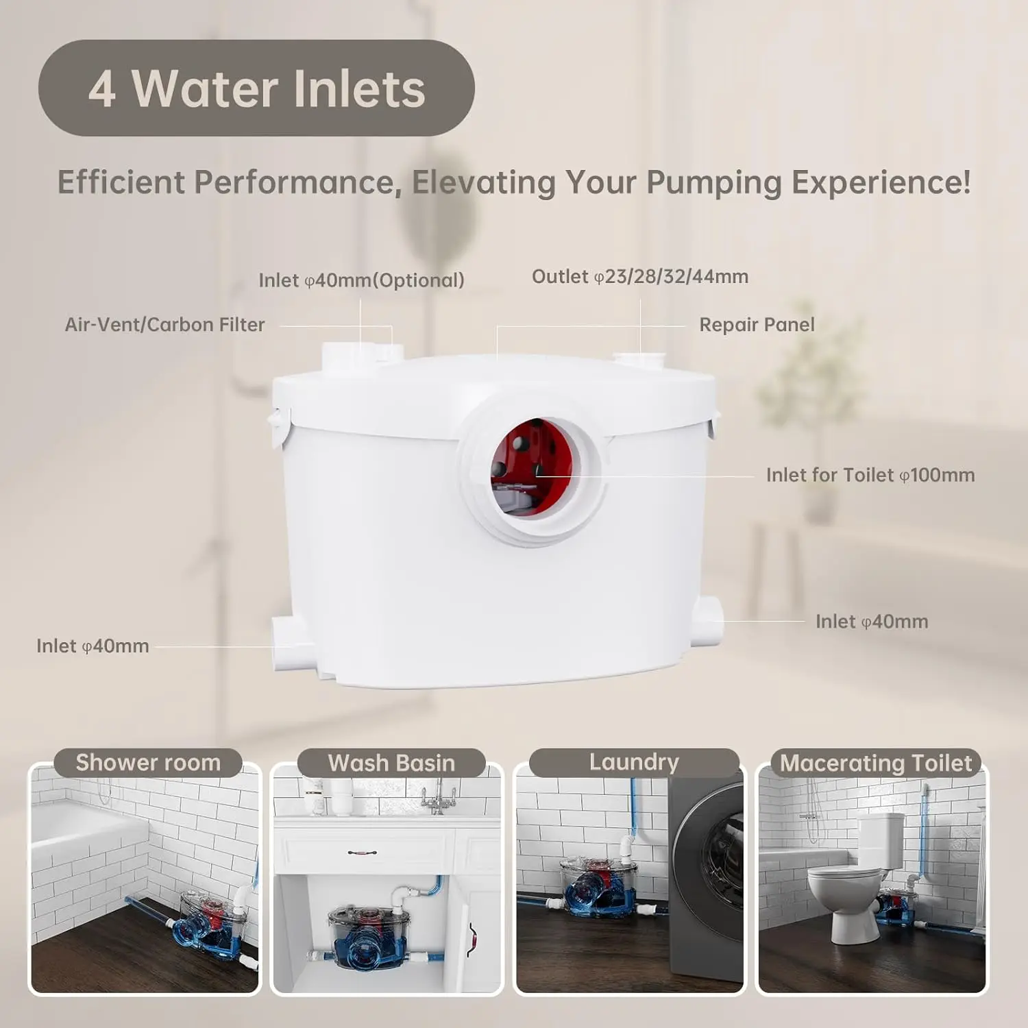 600w Macerating Toilet System, Silent & Powerful Upflush Toilet For Basement, Upflow Toilet Included Macerator Pump With Ac 4