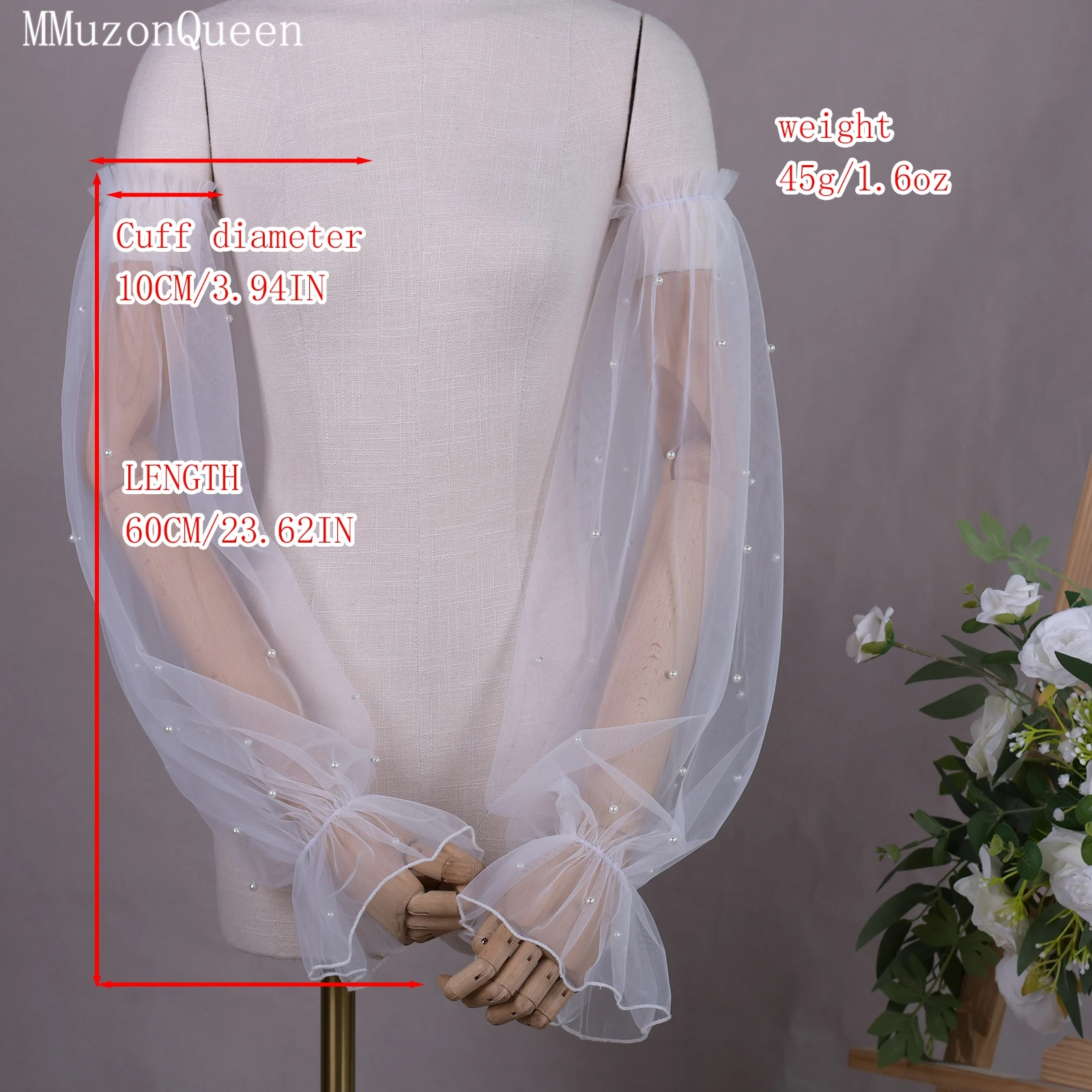 탑퀸 VM30 팔꿈치부터 어깨까지 닿는 비즈 장식 소프트 메쉬 퍼프 슬리브로 살을 가려주는 여성용 팔가리개 없는 장갑