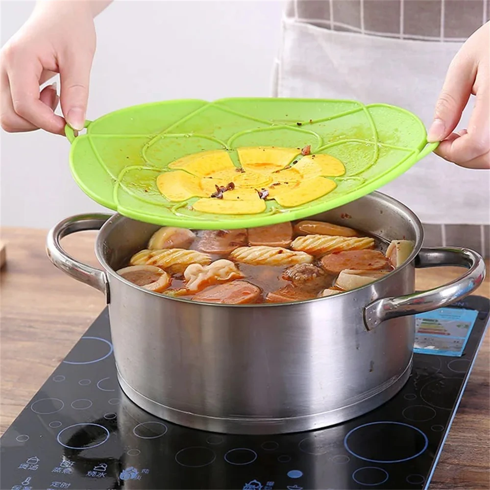 Silicone Pot Lid 1PC Multifunctional Spill Proof Pot Lid Silicone Flower Swivel With Anti Scald Grip Cooking Pot Lids Utensil Cooking Tools
