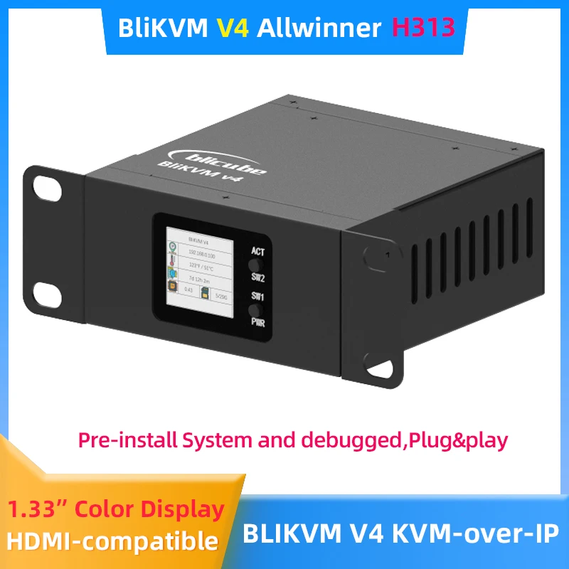 Blikvm v4 all winner h616 soc kvm über ip poe hdmi-kombinierbare videos chleife durch pikvm rtc video aufnahme für remote server