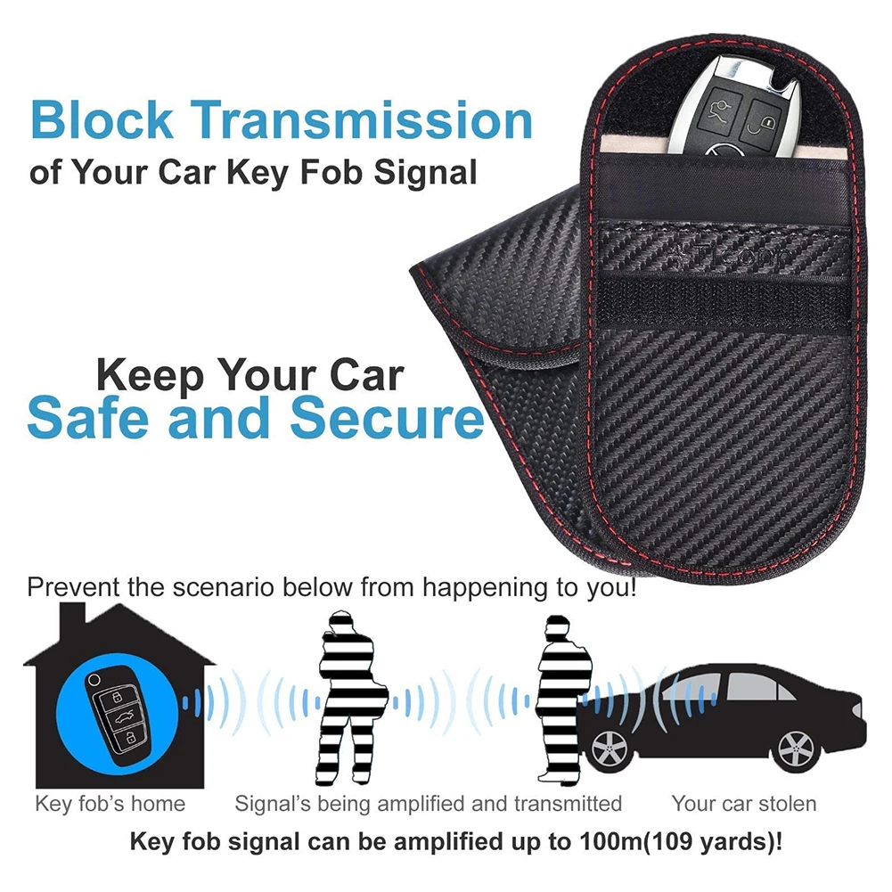 PU Leather Car Key Signal Blocker Case Anti Theft Faraday Pouch