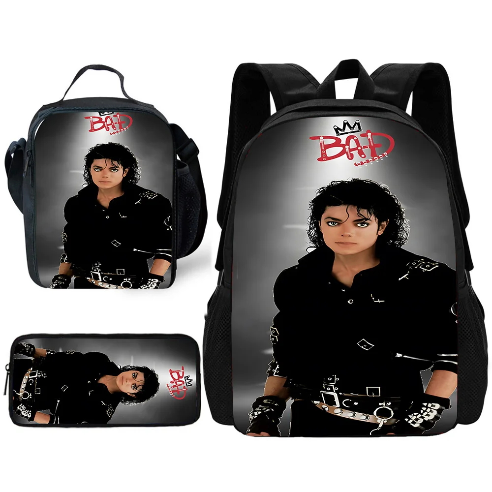 Child School Cool Popular Singers Michaels Jackson Backpack with Lunch Bags ,Pencil Bags ,School Bags for Boys Girls Best Gift 3