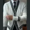 Luxury British Fashion Trend Knitted Cardigan Sweater Jacket Men Striped Contrast Printing Cardigan Men Sweter Herren Pullover 3