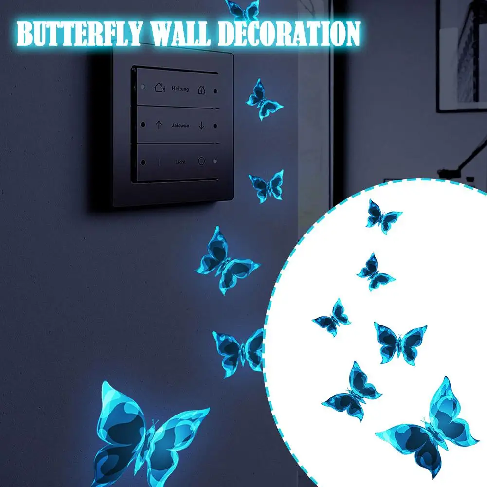 

Blue Glow-in-the-dark Butterfly Wall Stickers Room Decoration Accessories Cartoon Sticker for Anniversaries, Birthdays Past W1S0