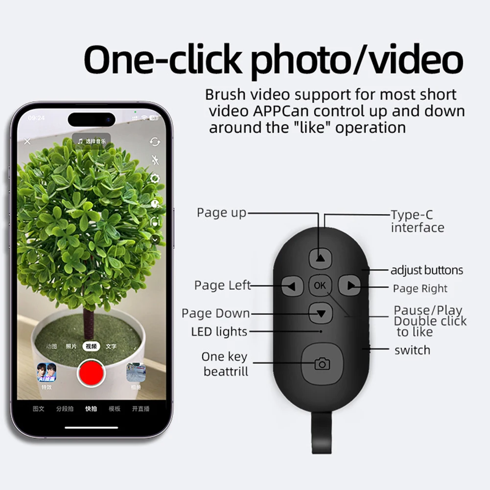 Camera Remote Shutter Button Camera Remote Shutter Release 7 Keys Bluetooth Remote Controller Button Cell Phone Selfie Shutter Release Tik Tok e-book Page Turning Wireless Controller